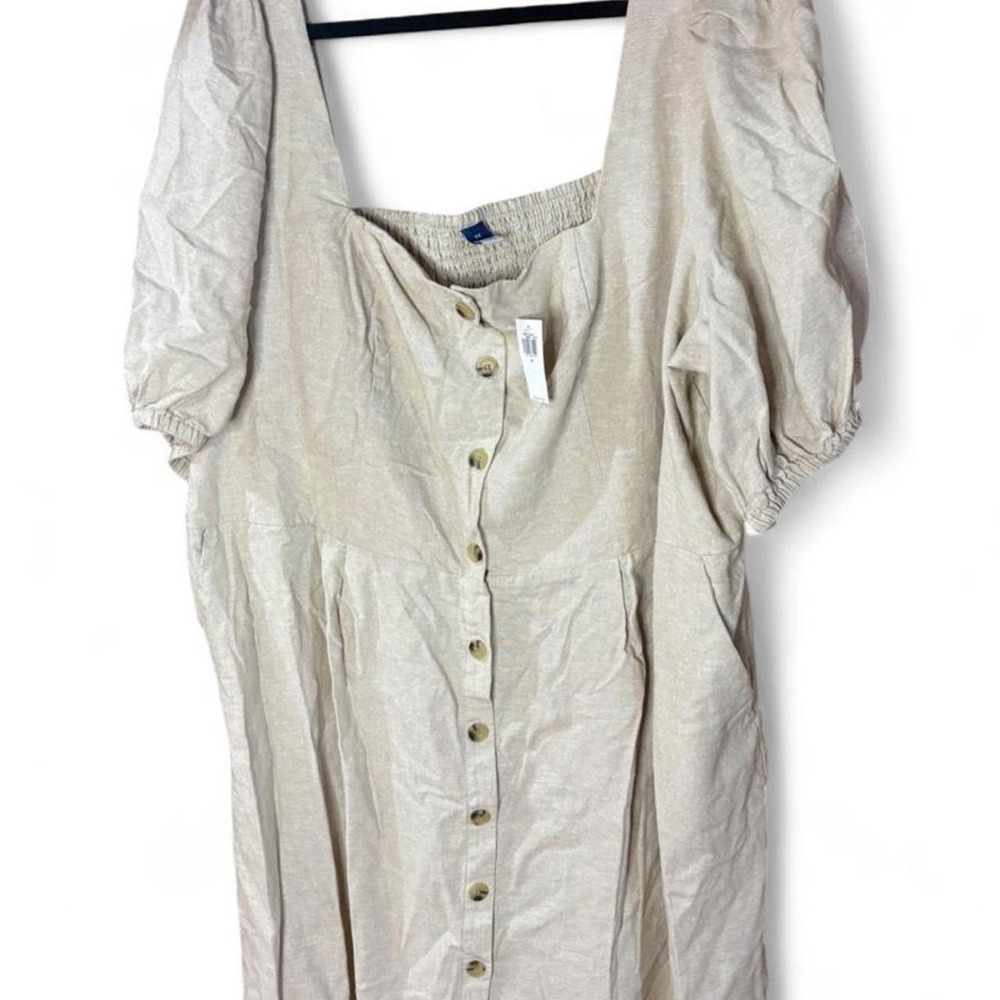 Old Navy Cream Linen Button Up Puff Sleeve Dress Plus Size 3X 705712-00-1
